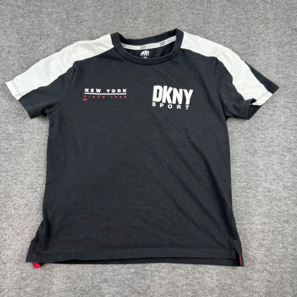 DKNY Sport T-Shirt Kids Size 10 Black White Graphic‎ Short Sleeve Tee